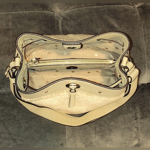 KATE SPADE MARTI MIXED DRAW-STRING BUCKET BAG BLUSH LEATHER & PLUSH FAUX FUR EUC - Picture 13 of 13